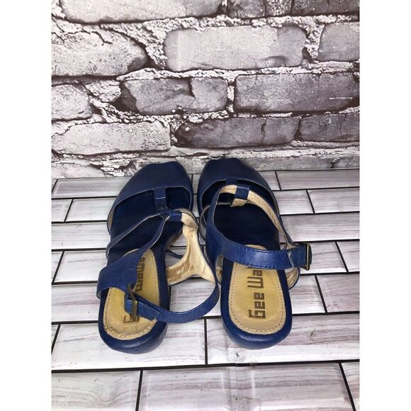 Anthropologie Gee Wawa Blue Leather Peep Toe Heel Strap Sandals Women Sz 10M US - Picture 5 of 16